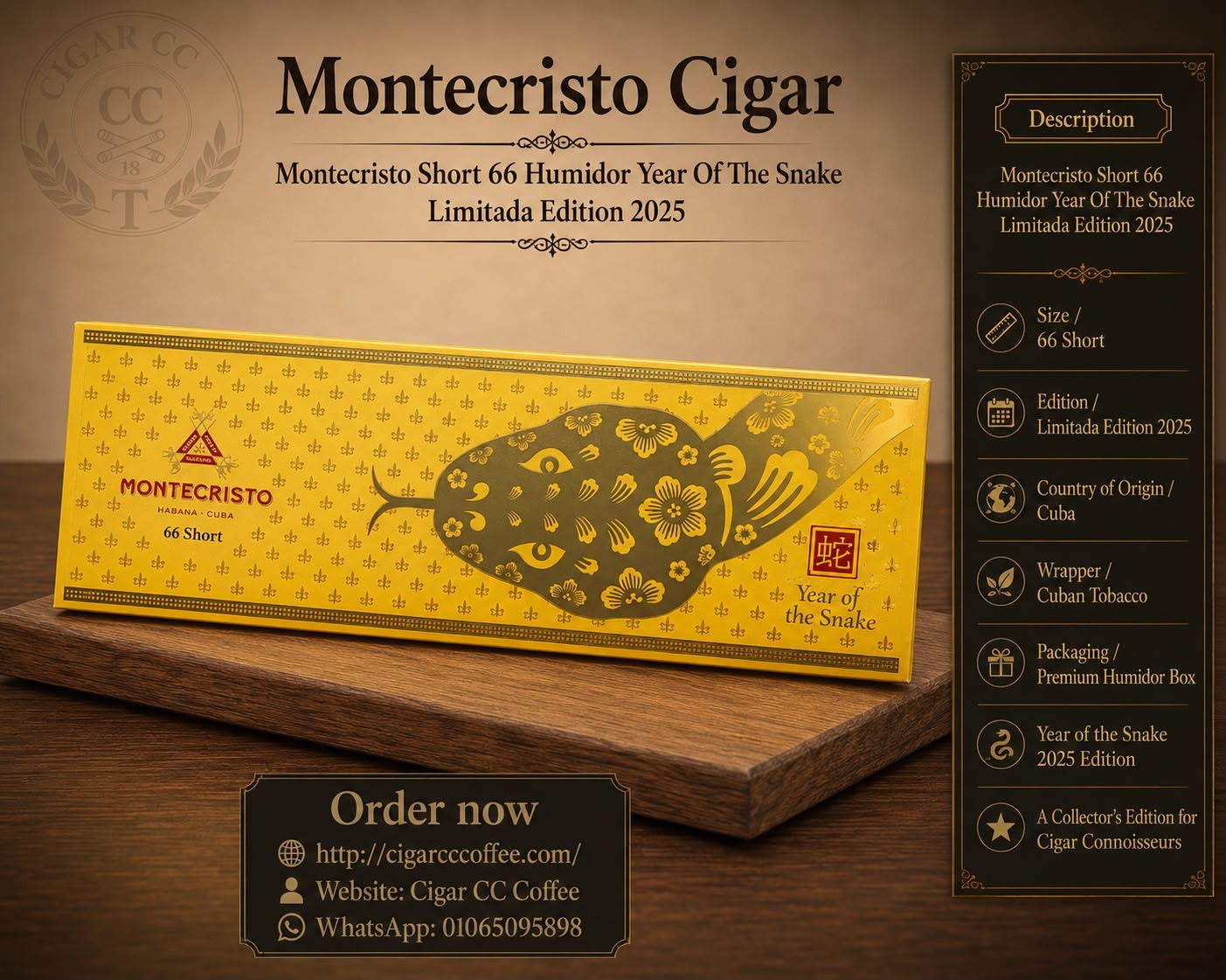 2025 Montecristo Short 66 Humidor Year Of The Snake Limitada Edition
