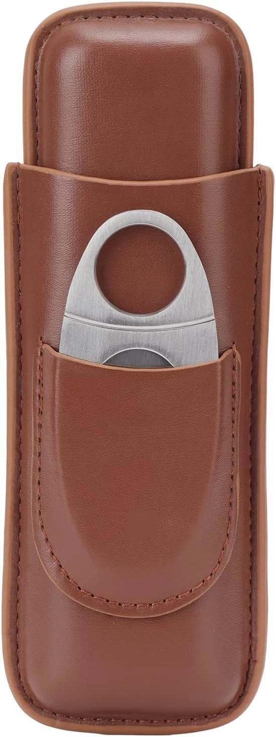 Leather 2 -Finger Cigar Case with Cutters