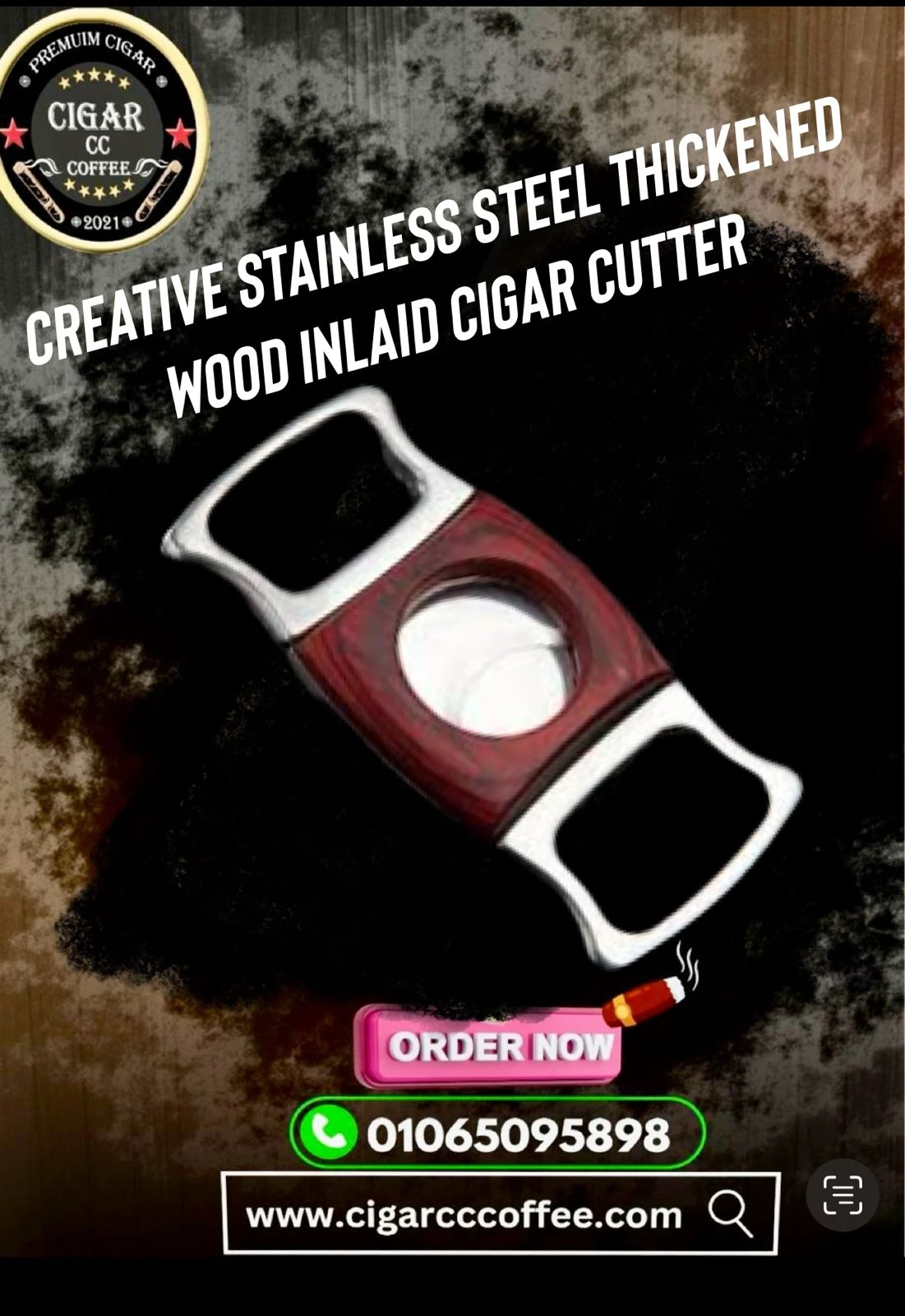 Creative Stainless Steel Thickened Wood Inlaid Cigar Cutter