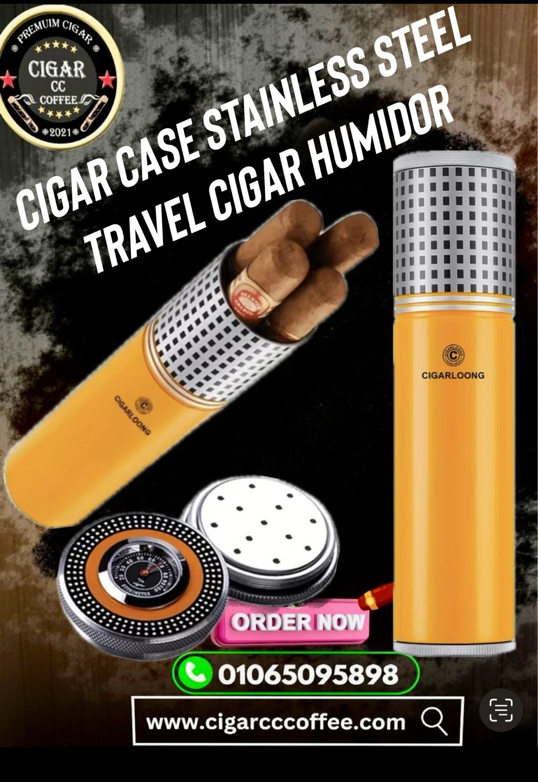CIGARLOONG Cigar Case Portable Cigar Humidor Built-in Humidifier and Hygrometer