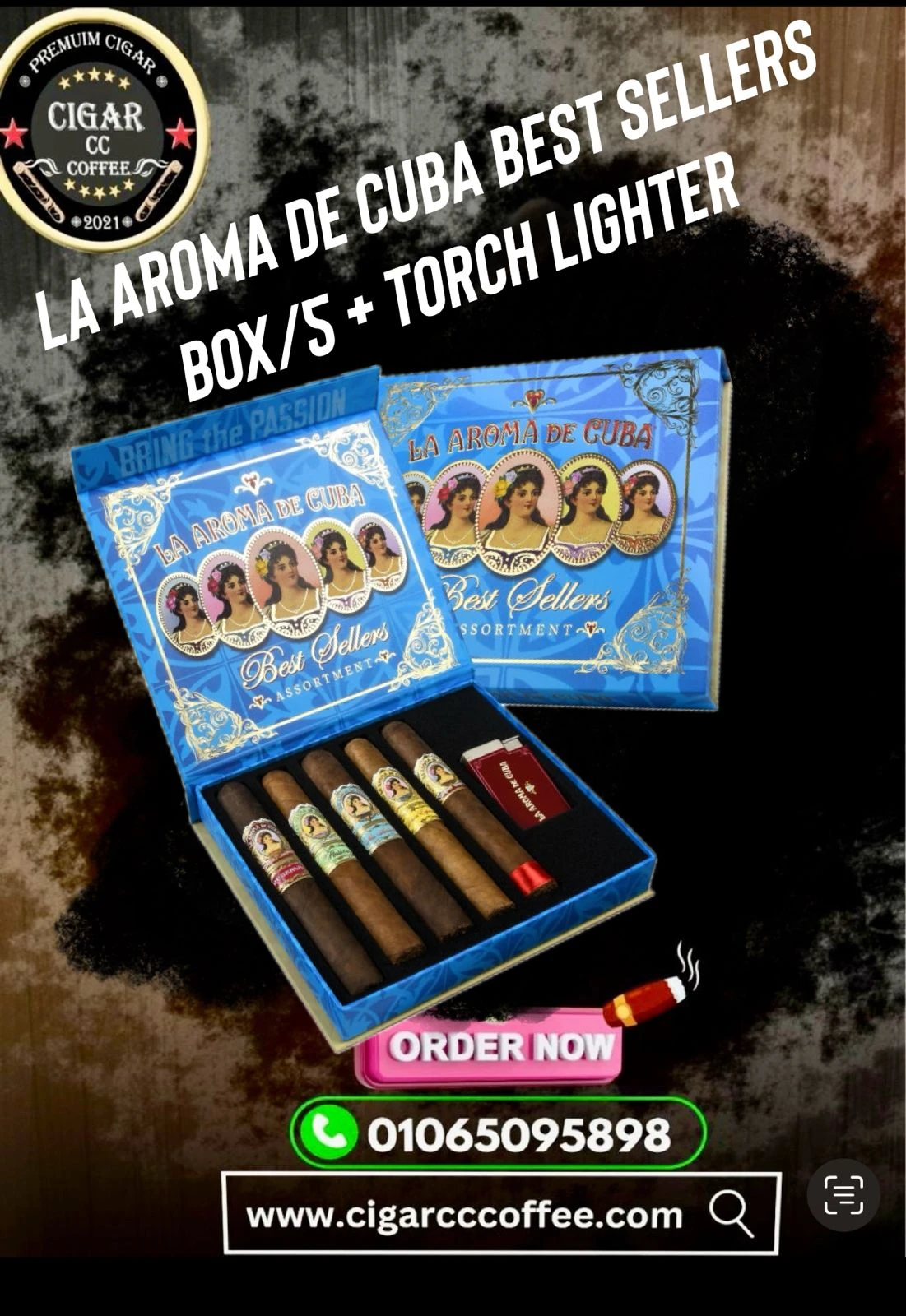 La Aroma de Cuba Best Sellers Box/5 + Torch Lighter