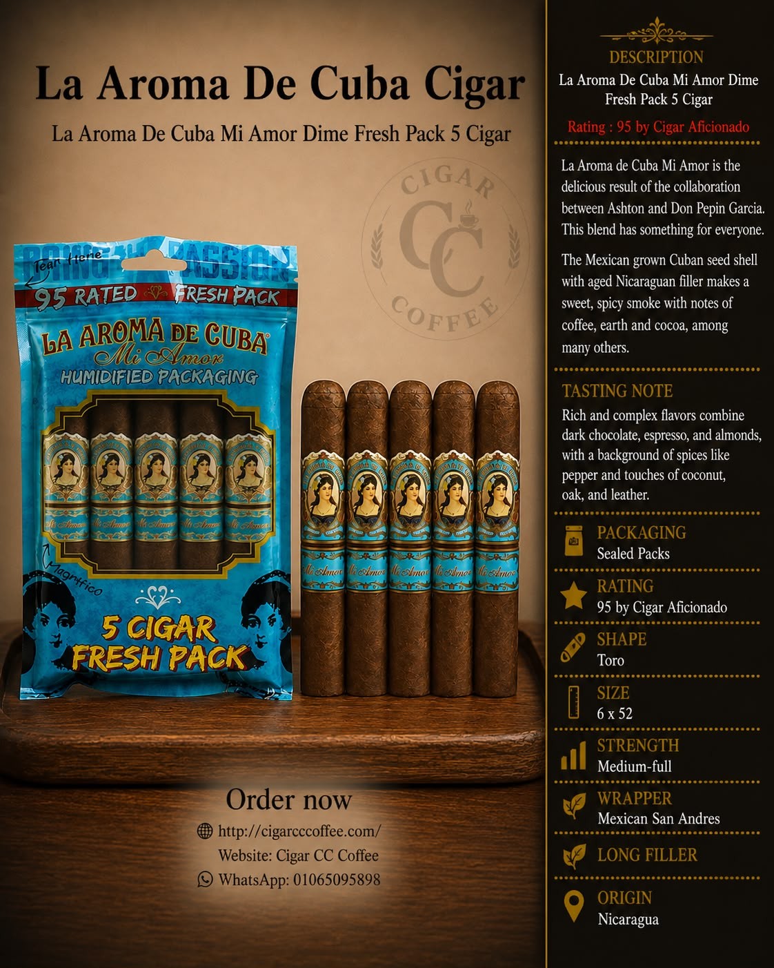 La Aroma De Cuba Mi Amor Dime Fresh Pack 5 Cigar