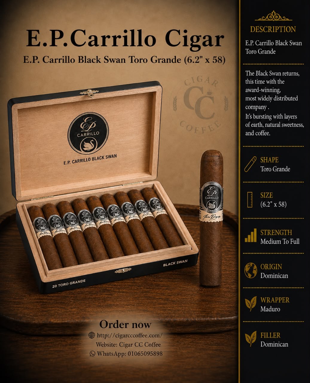E.P. Carrillo Black Swan Toro Grande (6.2" x 58)