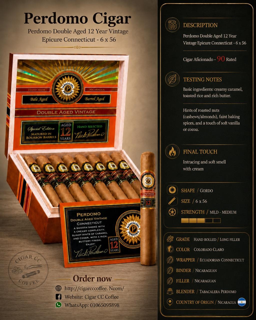 Perdomo Double Aged 12 Year Vintage Epicure Connecticut - 6 x 56