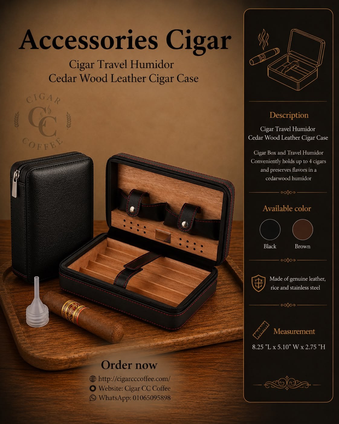 Cigar Travel Humidor Cedar Wood Leather Cigar Case