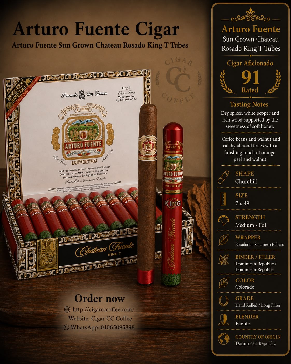 Arturo Fuente Sun Grown Chateau Rosado King T Tubes