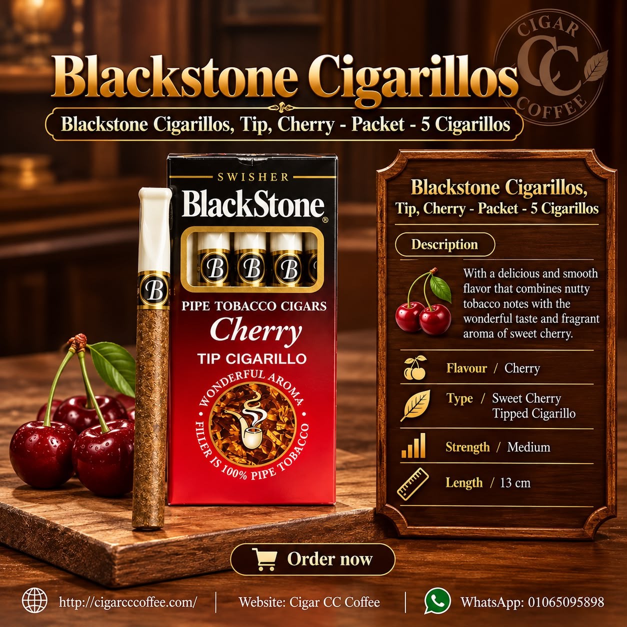 Blackstone Cigarillos, Tip, Cherry - Packet 5