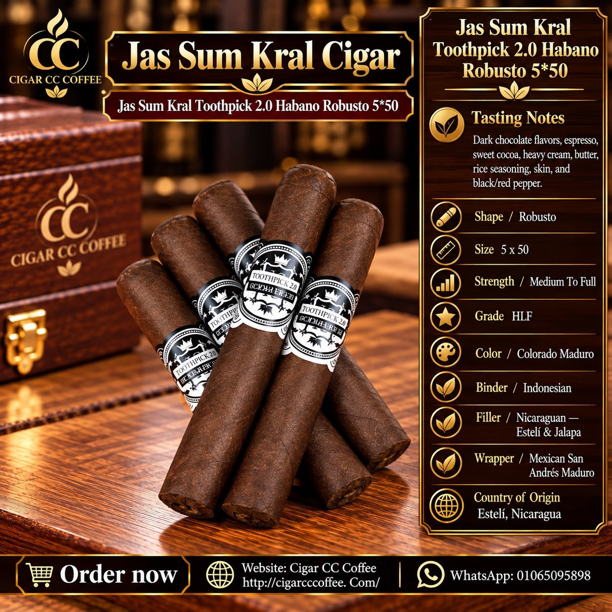 Jas Sum Kral Toothpick 2.0 Habano Robusto 5*50