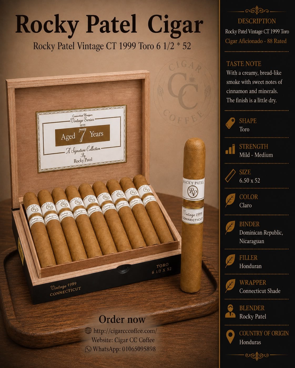 Rocky Patel Vintage CT 1999 Toro 6 1/2 x 52