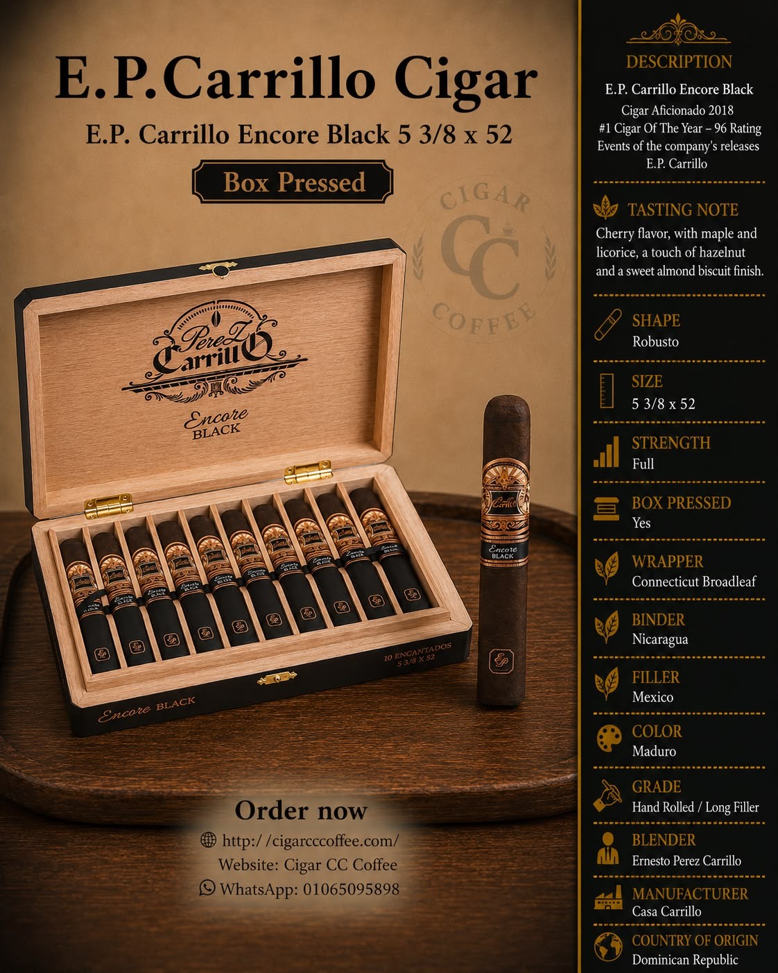 E.P. Carrillo Encore Black Robusto 5 3/8 x 52