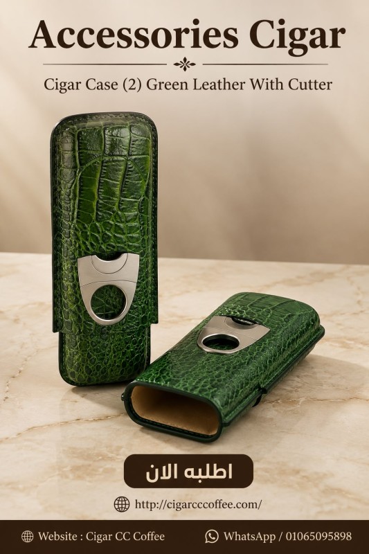 Accessories Cigar Cigar Case (2 ) Green Leather With Cutter