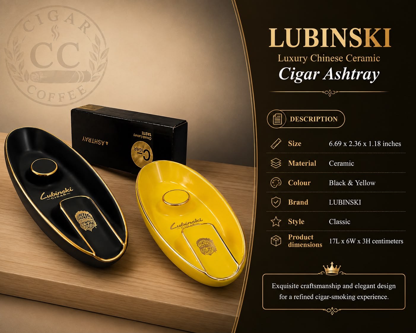 LUBINSKI Ashtray Cigar Ceramic