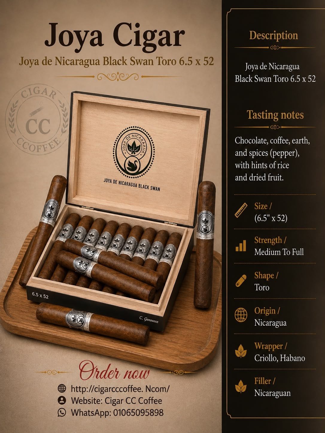 Joya de Nicaragua Black Swan Toro 6.5 x 52