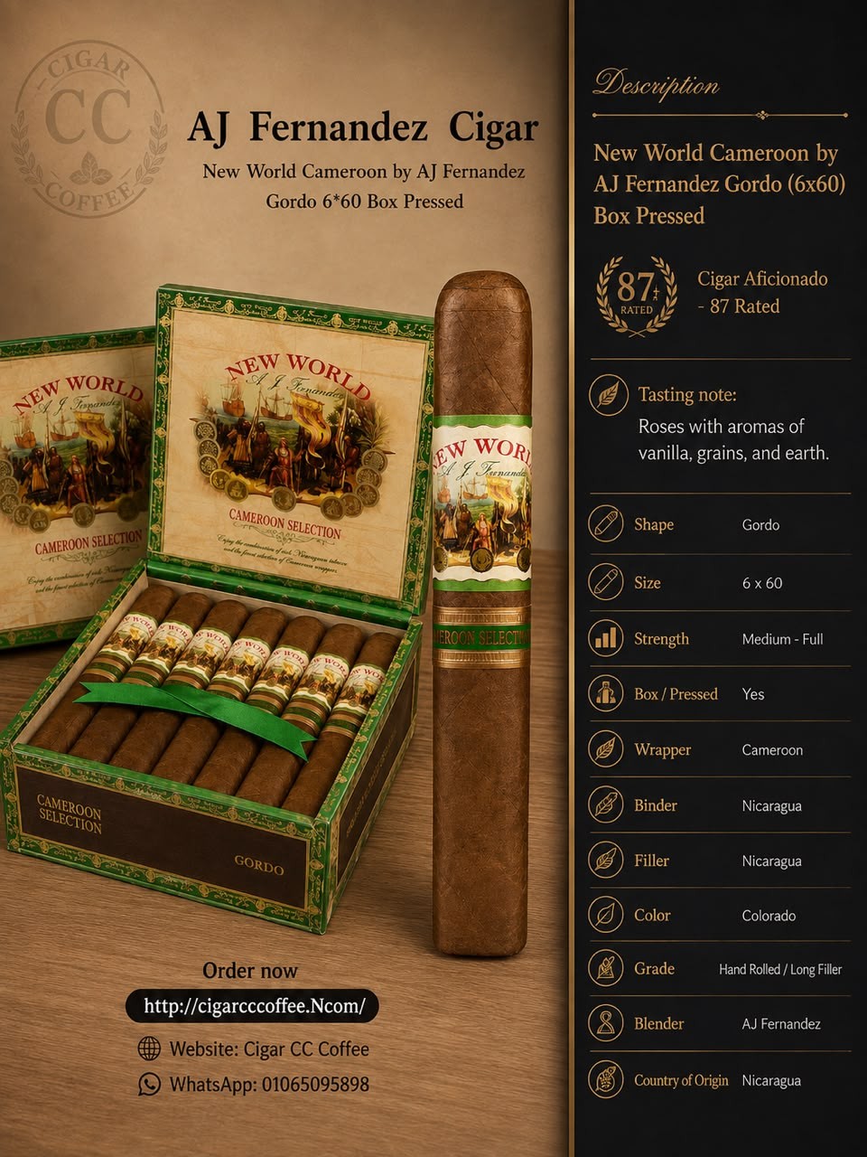 New World Cameroon by AJ Fernandez Gordo Box Pressed 6*60