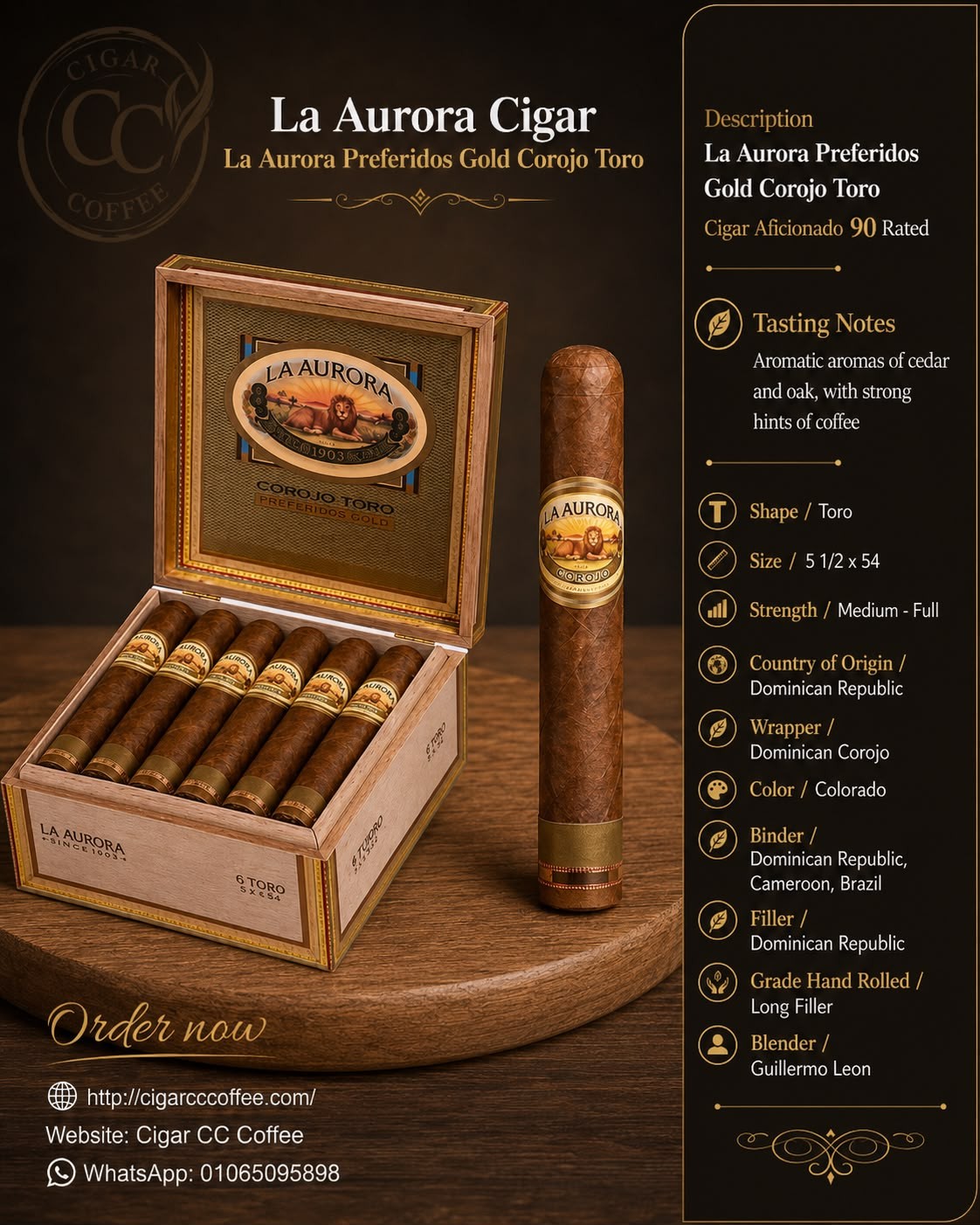 La Aurora Preferidos Gold Corojo Toro 5 1/2 x 54