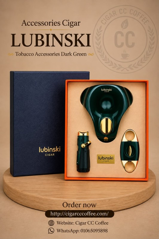 LUBINSKI Cigar Accessories Dark Green ( Lighter & Cutter & Ashtray ) Gift