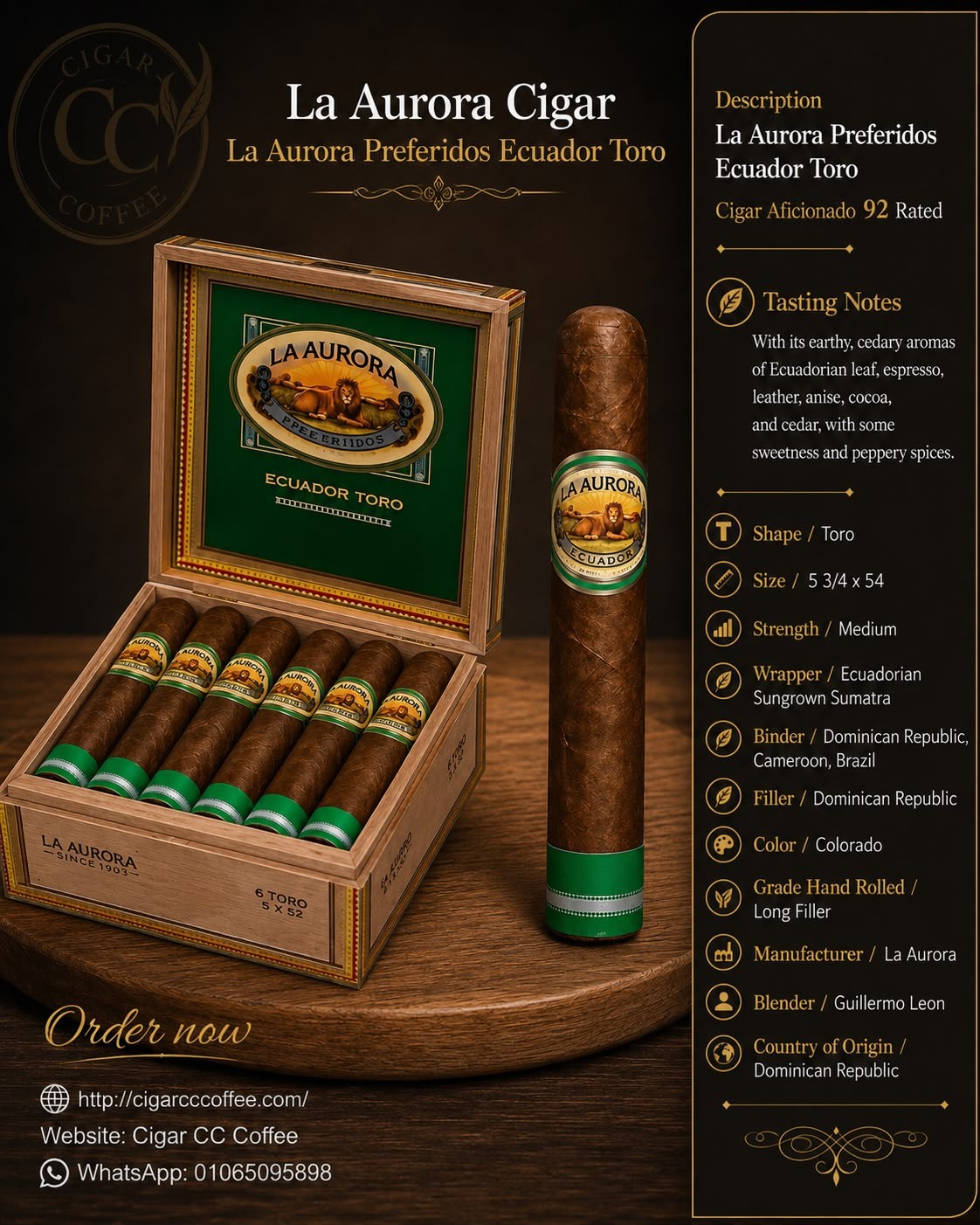 La Aurora Preferidos Ecuador Toro 5 3/4 x 54